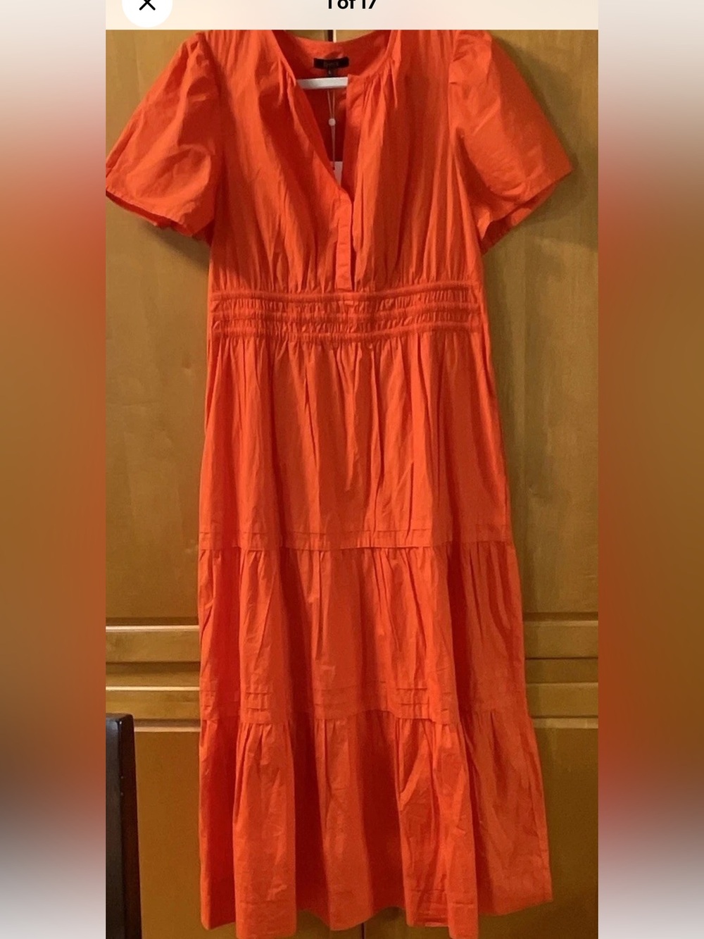 Quince Organic Cotton Poplin Tiered Maxi Dress Spiced Coral Sz Large